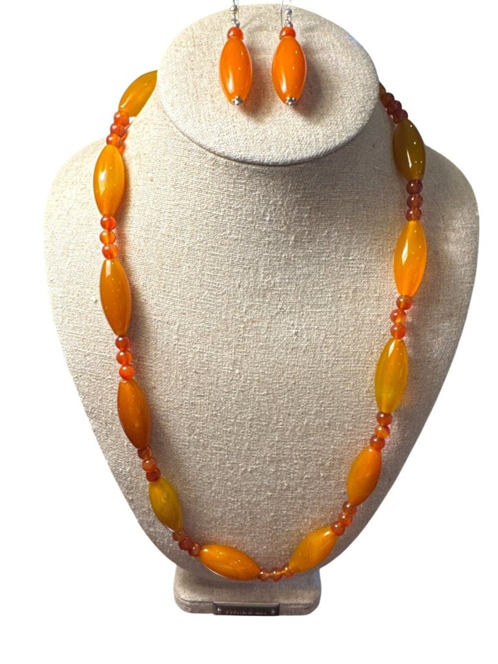Jay King DTR 925 Sterling Silver Orange Carnelian Agate Necklace Earring Set